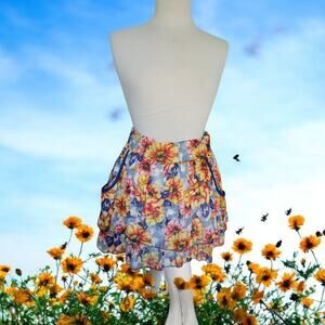 VTG Xhilaration Floral Mini Skirt SM Smocked Waist Cottagecore Fairycore